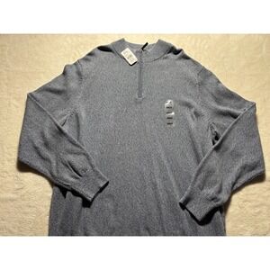 NEW Oak Hill Sea Blue Quarter Zip Sweater Leather Zipper NWT Mens 2XLT